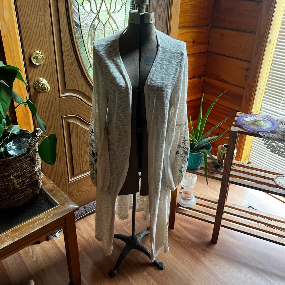 Francesca’s long embroidered cardigan